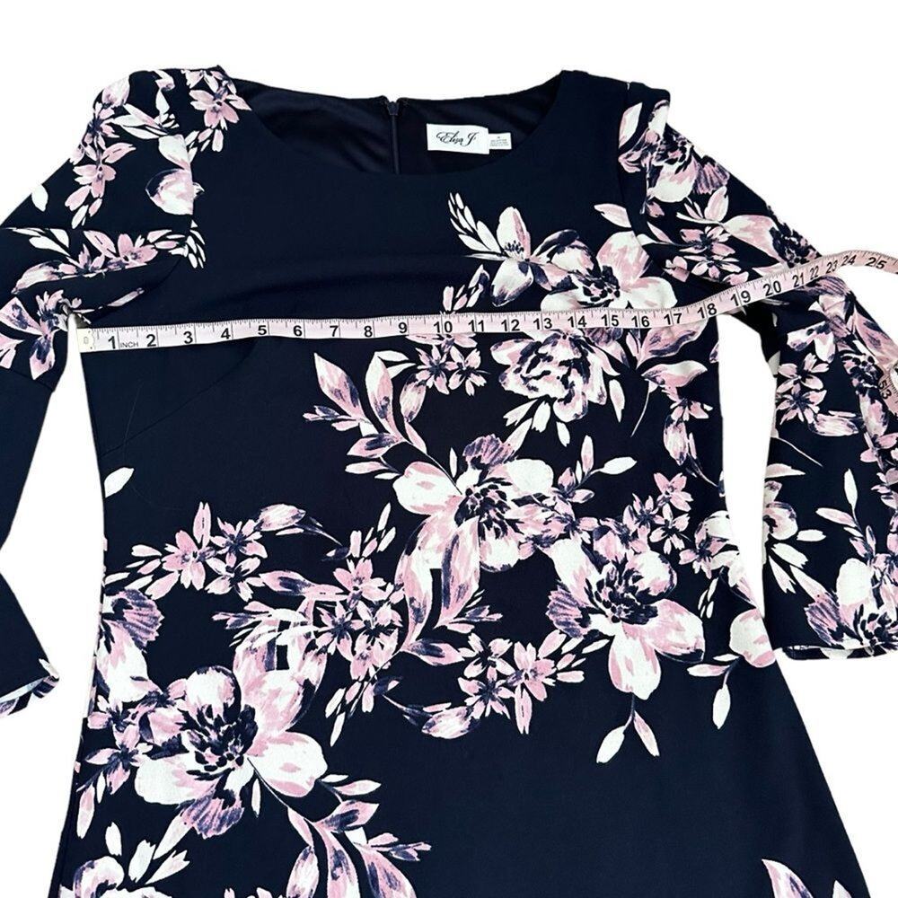 Eliza J Navy Blue Pink Floral Bell Sleeve Shift Dress Women 10 Elegant Wedding - Picture 11 of 16